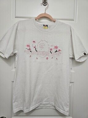 Bape A Bathing Ape White Cherry Blossom Logo T-Shirt Size S.